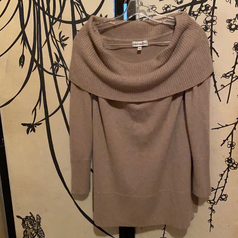 Neiman Marcus Women's Beige Off-The Shoulder Cowl Neck Cashmere Sweater